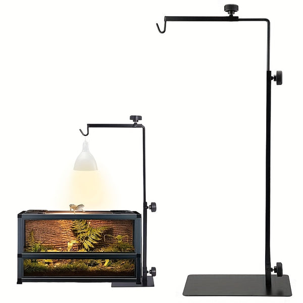 Adjustable Reptile Light Stand for Tortoises, Lizards & Amphibians - Durable Iron Heat Lamp Holder with Hook, 22-30cm Width & 40-64cm Height, Black, Terrarium Lighting | Insectivore Lighting | Sturdy Lamp Support, Reptile Accessories
