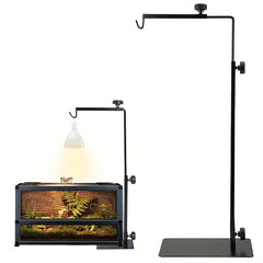 Adjustable Reptile Light Stand for Tortoises, Lizards & Amphibians - Durable Iron Heat Lamp Holder with Hook, 22-30cm Width & 40-64cm Height, Black, Terrarium Lighting | Insectivore Lighting | Sturdy Lamp Support, Reptile Accessories