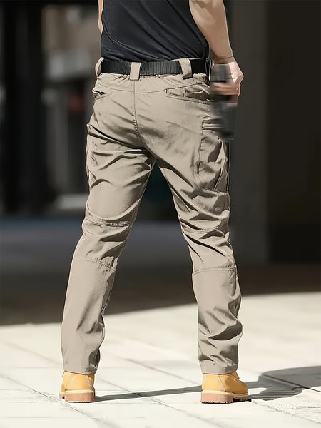 2pcs Men'S Tactical Cargo Pants, Multi-Pocket Casual Style, Elasticity Composite Fabric, Breathable, Suitable for Casual Outing, Hiking, Outdoor Sports, Worn by Middle-Aged And Elderly, Spring And Autumn Style (Belt Excluded)