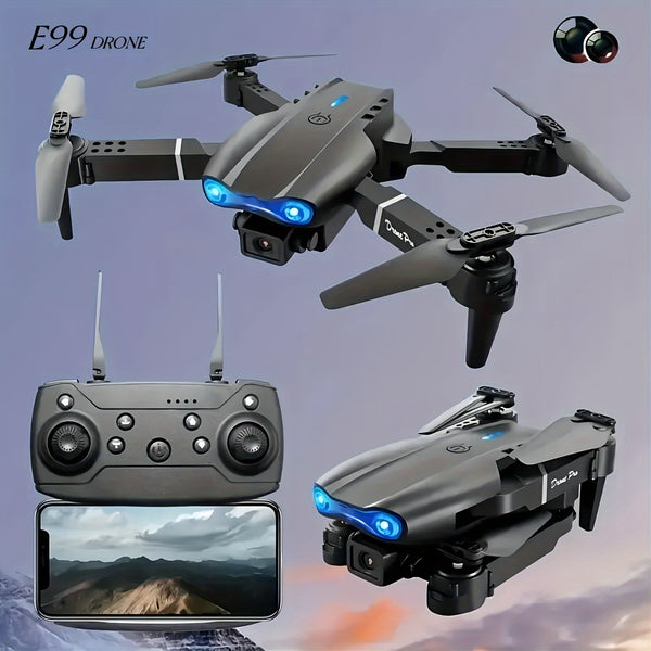 1pc Yethke E99 Drone With Dual Camera | One Key Take Off/Landing, Double Folding Rc Height Hold, Remote Control, Abs Material, 10-12 Minutes Life, Ideal For Beginners And Holiday Gifts