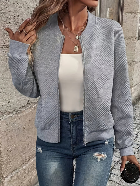 Solid Color Casual Zip-Up Cardigan Jacket