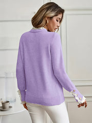 Ladies' Pullover with Lace Trim at The Cuffs And Neckline, a Casual And Elegant Sweater Top