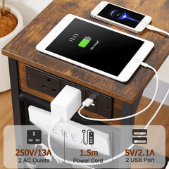 AMHANCIBLE 1pc/2pcs C-Shape Side Table Featuring a Charging Station, Bedside Table with a Storage Pouch, And a Coffee Table with a Metal Frame Suitable for Living Rooms, Bedrooms, And Offices