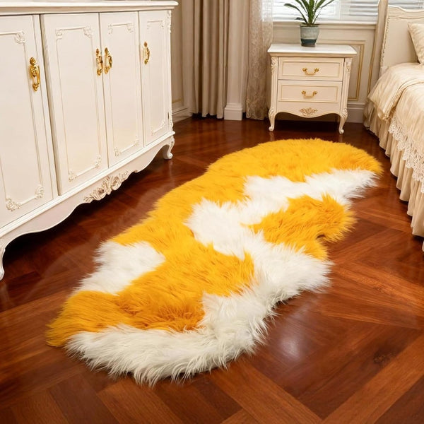 Fluffy Faux Sheepskin Rug 60 x 180 cm, Soft Shaggy Runner Rug for Bedroom and Living Room, Washable Non Slip Faux Fur Carpet