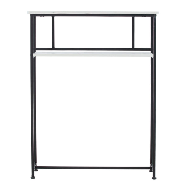 Sofa Side Table for Narrow Spaces, 2-Tier White Marble & Black Steel Shelf, 80cm Slim Console for Behind Couch, Organizer for Remote, Books, Living Room, 80*20*100cm