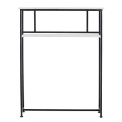 Sofa Side Table for Narrow Spaces, 2-Tier White Marble & Black Steel Shelf, 80cm Slim Console for Behind Couch, Organizer for Remote, Books, Living Room, 80*20*100cm