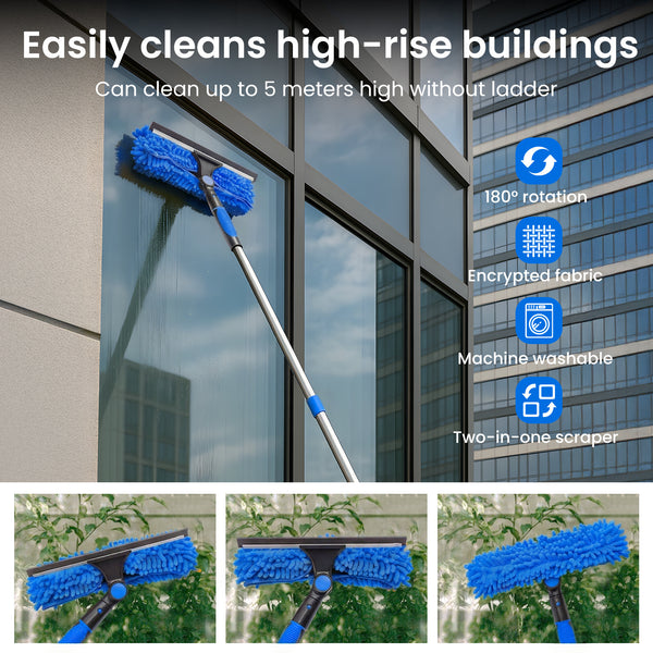 4M Window Squeegee Set Glass Cleaning Tool with Extension Poles & Washer for Indoor and Outdoor Use