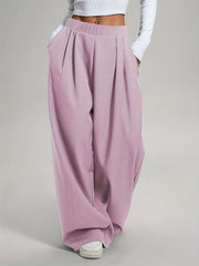 2pcs Women'S Wide-Leg Pants - High-Waisted, Elastic Waistband, Solid Color (Pink & Navy Blue), Loose Fit, Comfortable for Spring/Summer/Fall, Casual & Elegant Style, Allseason Pants | Highwaisted Pants | Elastic Waistband Pants