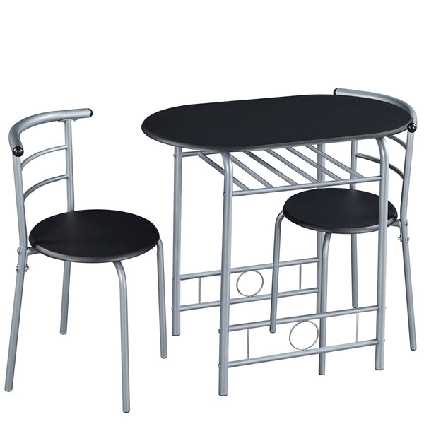 Costoffs 3pcs Dining Table Set with Space Saving Table and 2 Chairs, Modern Kitchen Table Set with Steel Legs and Storage Rack for Kitchens/Balconies/Bedrooms/Apartments/Cafés, Natural/Drift Brown/White