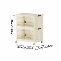 Modern Home Bedroom Armoires, Plastic Installation-Free Multipurpose Locker with Pulleys, Foldable Clothes Storage Cabinet for Living Room Bedroom or Cloakroom, Cream White