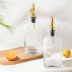2pcs Olive Oil Dispenser Bottle for Kitchen, Glass Oil and Vinegar Dispenser Set, Coffee Syrup Dispenser, Kitchen Cooking Tools, 350ml/ 500ml, Silver/ Gold