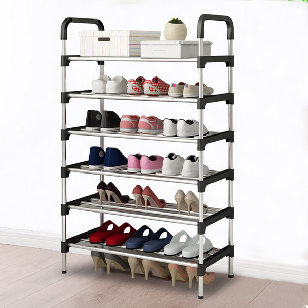 6 Tier Metal Shoe Rack Shoe Storage Organiser, Free Standing Durable Narrow Shoe Rack, Vertical Slim Shoe Tower, Multi Functional Heavy Duty Storage Unit Shoe Stand, Entryway Shoe Holder Space Saving Shoe Shelf Shoe Organizer for Closet Living Room Bedroo