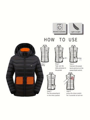 Women's Heated Jacket, Long Sleeved Clothing, USB Electric Heated Jacket with 3 Levels, and 9 Zones, Suitable for Outdoor Camping, Hiking, and Skiing. Warm Clothing (excluding Battery Pack)