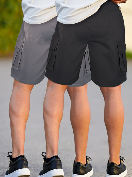 2pcs Men'S Cargo Shorts, Drawstring Waist Multi-Pocket Men'S Shorts