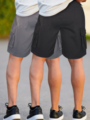 2pcs Men'S Cargo Shorts, Drawstring Waist Multi-Pocket Men'S Shorts