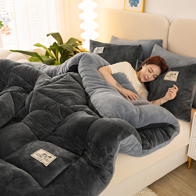 1pc Thickened Soft Plush Comforter - Machine Washable Quilted Polyester Winter Bedding, Cozy All-Season Warmth, Beige Plaid Design for Minimalist & Country Bedrooms, Ideal Luxury Bedding & Rustic Style Decor