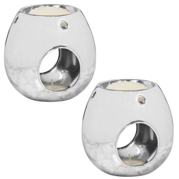 Silver Wax Melt Warmer Oil Tea Light Aroma - 2 PACK - Luxury Glass Round