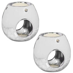 Silver Wax Melt Warmer Oil Tea Light Aroma - 2 PACK - Luxury Glass Round