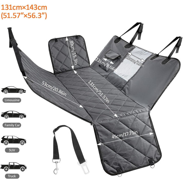 Dog Car Seat Cover, Dog Hammock for Car Back Seat, Car Dog Bed with Mesh Window and Storage Pocket