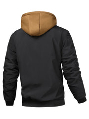 Men'S Plaid Hooded Zip-Up Jacket - Casual Loose Fit, Brown & Black Checkered Pattern, Drawstring Hood, Long Sleeves, Polyester Lining, Perfect for Spring, Fall & Winter, Autumn Winter Jacket | Plaid Pattern Jacket | Zippered Jacket