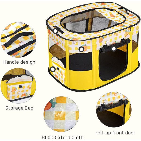 Youyijia Foldable Pet Playpen, Portable Dog Cat Playpen, Soft Portable Dog Crate, Outdoor/Indoor Exercise Kennel, Dog Cage for Pets (Yellow S: 70X55X45Cm)