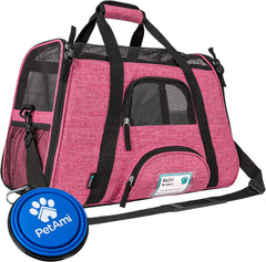 Petami Airline Approved Pet Carrier for Cat, Soft Sided Dog Carrier for Small Dogs, Cat Travel Supplies Accessories for Indoor Cats, Ventilated Pet Carrying Bag Medium Large Kitten Puppy, Large Pink