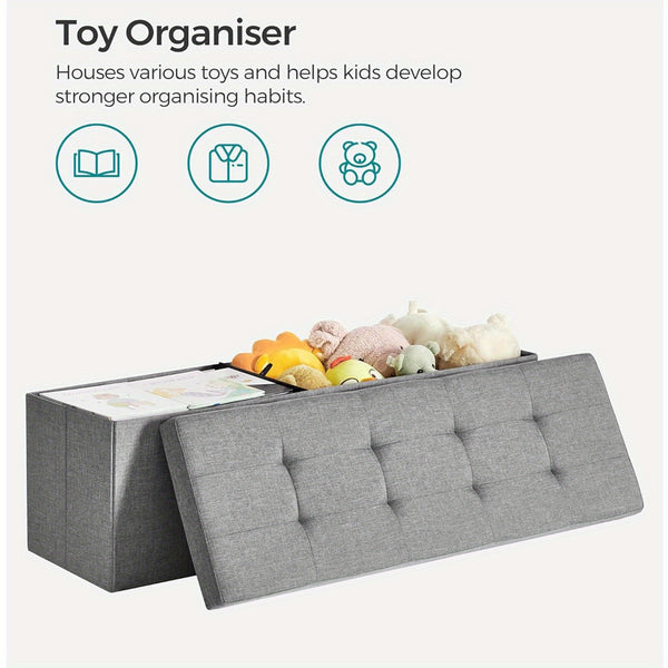Storage Ottoman, Padded Foldable Bench, Chest with Lid, 120L Capacity, Holds up to 300 kg, for Bedroom, Hallway, Living Room, Light Grey LSF84GYX