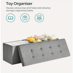 Storage Ottoman, Padded Foldable Bench, Chest with Lid, 120L Capacity, Holds up to 300 kg, for Bedroom, Hallway, Living Room, Light Grey LSF84GYX