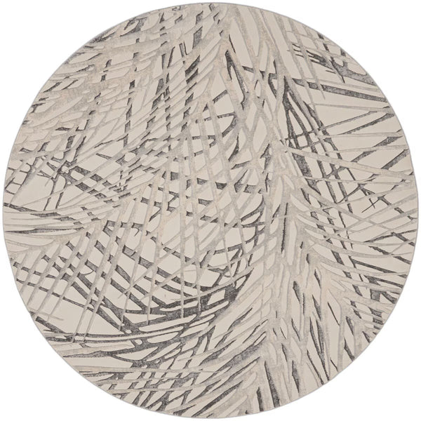 Rustic Textures Ivory & Grey Circle Rug, 160 Cm