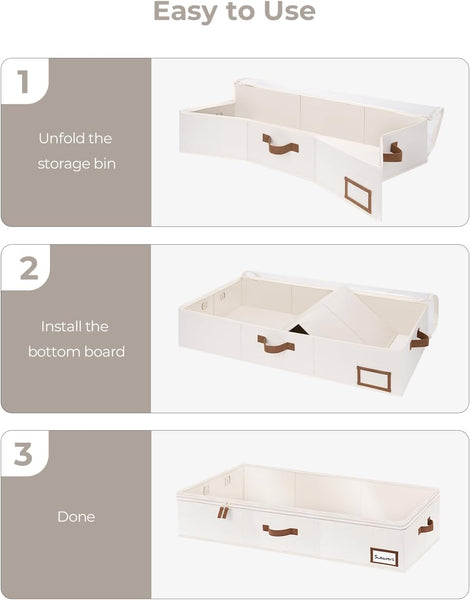 Storageworks Underbed Storage Boxes with Lids, Large under Bed Storage Box Containers for Bedroom Accessories Organising Clothes Bedding, Rigid under Bed Organisers Ultra Thick, Ivory White, 2-Pack