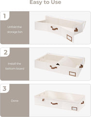 Storageworks Underbed Storage Boxes with Lids, Large under Bed Storage Box Containers for Bedroom Accessories Organising Clothes Bedding, Rigid under Bed Organisers Ultra Thick, Ivory White, 2-Pack