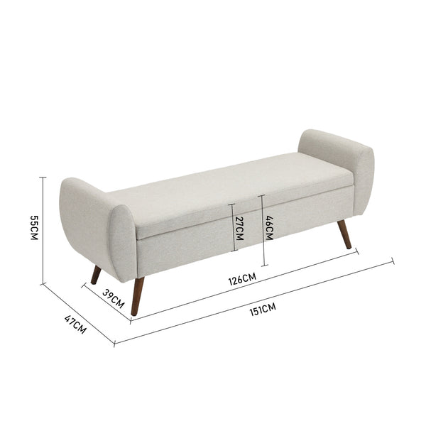 1pc Upholstered Bench Chiar With Storage Box, Padded Bench With Storage Space, Window Seat Bench, End of Bed Bench, Shoe Bench, Footstool With Wooden Legs For Hallway, Living Room, Bedroom, 153*46*54cm