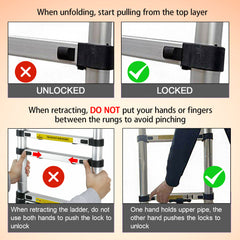 Telescoping Ladder 10.5ft/3.2m Stainless Steel Telescopic Extension Ladder Heavy Duty Collapsible Ladder Non-slip Angled Feet Securing Strap Delicate Design for Home Loft RV Ladder 330 lbs Capacity