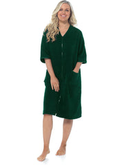 KAV Super Soft 100% Cotton Robe Womens Dresses - Towelling Shower Wrap Gown - Ladies Adjustable Towel Bathrobe for Housecoat, Nightwear, Lounge, Spa Bath with Zipper and Pocket