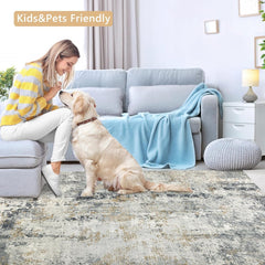 Capslpad Navy Blue Abstract Area Rug 200x300cm | Modern Short Pile Soft Faux Wool, Machine Washable, Non Slip, Minimalist Floor Mat for Living Room, Bedroom, Office, Kitchen Decor