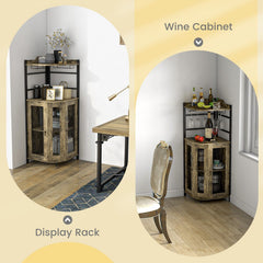 GOFLAME Corner Bar Cabinet Industrial Wine Buffet Cabinet with Glass Holder Mesh Doors