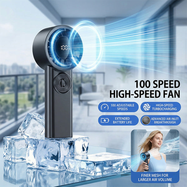 Portable Handheld Turbo Fan 1-100 Speed Personal Fan with LED Display, 3600mAh USB Rechargeable Personal Electric for Travel Office Outdoor