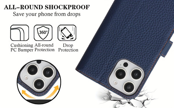 Phone Case: Magnetic Closure Genuine Leather Wallet Case for iPhone 17 Series RFID Blocking 4 Card Slots Premium Protection for 17 Pro Max 17 Air 17 Pro