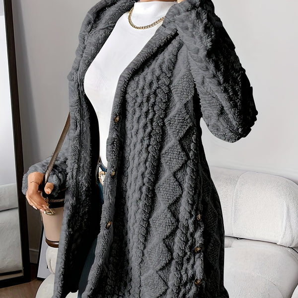 Autumn-Winter Warm Fashion Jacquard Plush Hooded Cardigan Coat