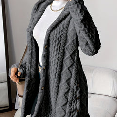 Autumn-Winter Warm Fashion Jacquard Plush Hooded Cardigan Coat