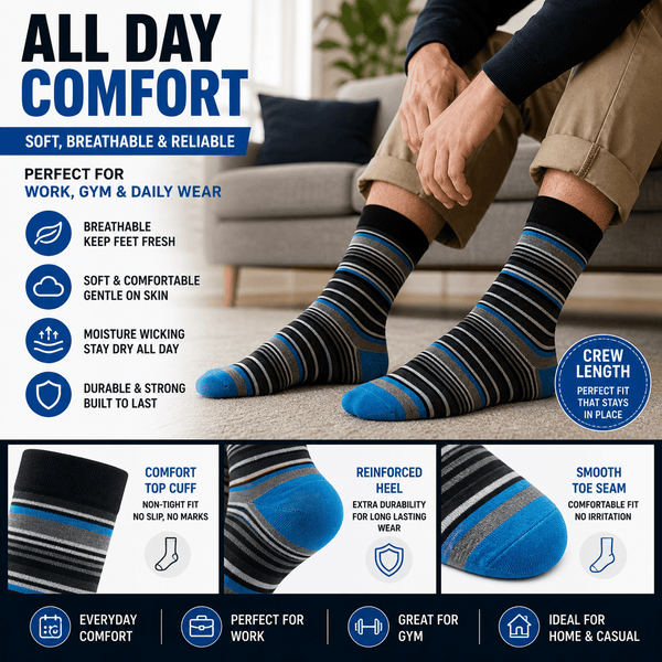 12 Pairs -Mens Cotton Rich Crew Socks | Honeycomb Comfortable Non-Tight Top Soft Breathable Stretch | Fit UK Size 6-11 | Everyday Casual Work Sports Running Gym Socks