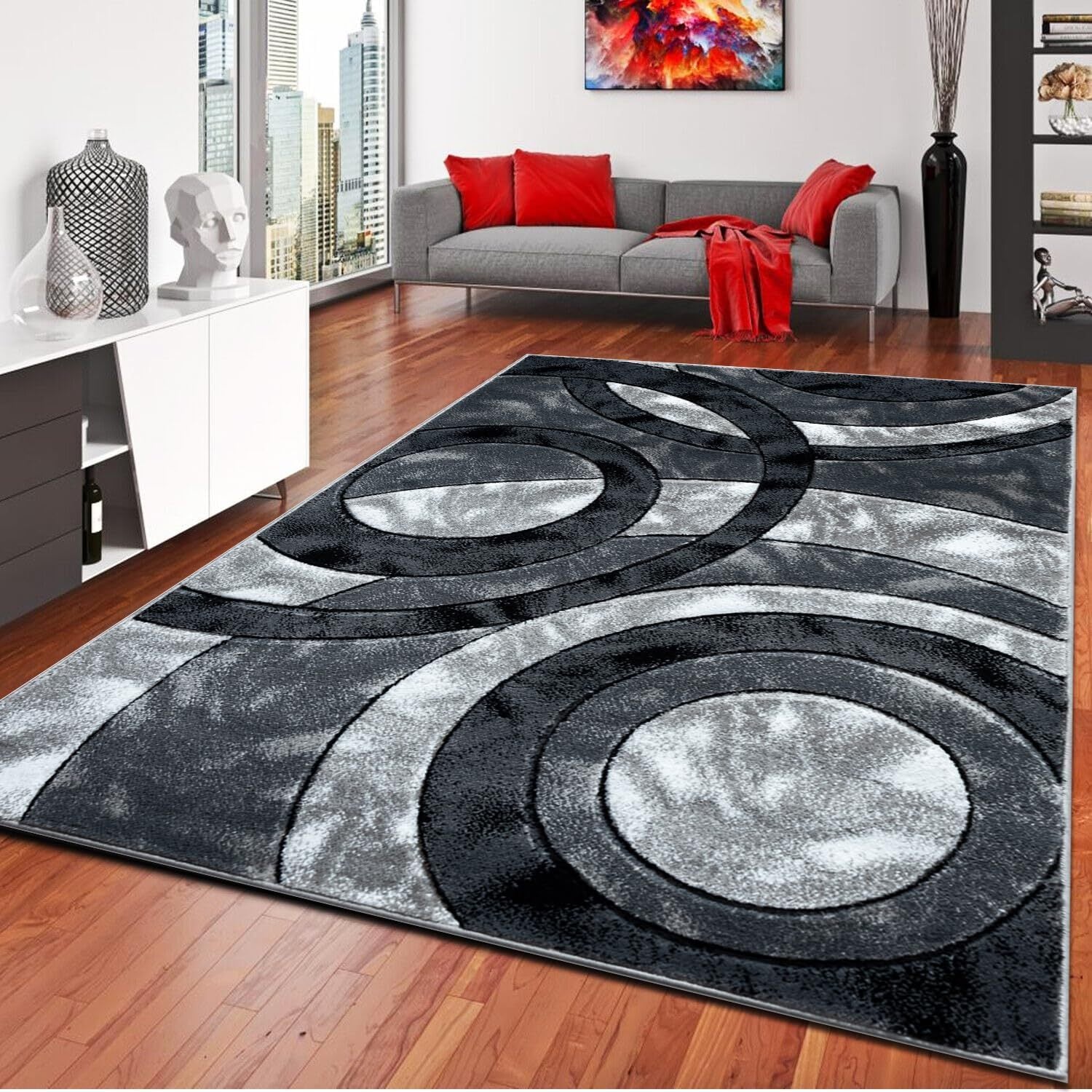 1pc Shaggy Rug – Retro Circle Pattern Dense-Pile Design – Super Soft, Non-Shed, Durable – Ideal for Bedroom, Living Room, Kitchen & Indoor Flooring