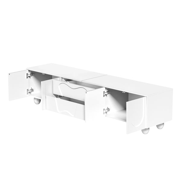 180cm Modern TV Stand for TVs up to 65 inches, Storage TV Cabinet with Solid Wood Legs, Black PB Board Entertainment Center for Living Room, Bedroom, Home Office - Scratch-Resistant, Spacious Shelves for Media Players & Game Consoles, Easy Assembly