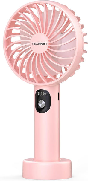 TECKNET Handheld Fan, Portable USB Hand Held Fan Rechargeable with LED Display, Mini Hand Fan 3 Speed Battery Operated Detachable Base Cooling Desk Fans Handheld for Home Office Bedroom Outdoor