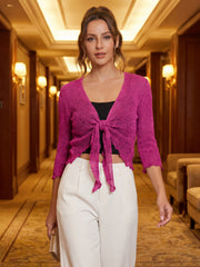 Love My Fashions Women’s Fish Net Knitted Tie Up Bolero Shrug Top Ladies 3/4 Sleeve One Size Fits All