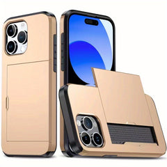 Case For iPhone 15 Pro Max 15 Plus 14 Pro 13 12 11 Pro Wallet Card Holder Slide Slot Slim Hard PC Heavy Duty Protective Covers