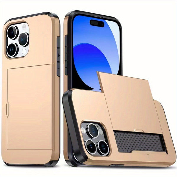 Case For iPhone 15 Pro Max 15 Plus 14 Pro 13 12 11 Pro Wallet Card Holder Slide Slot Slim Hard PC Heavy Duty Protective Covers