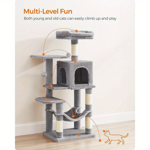 Multi-Level Cat Tree, Cat Tower Condo With 4 Scratching Posts, Hammock, Cave, Toys