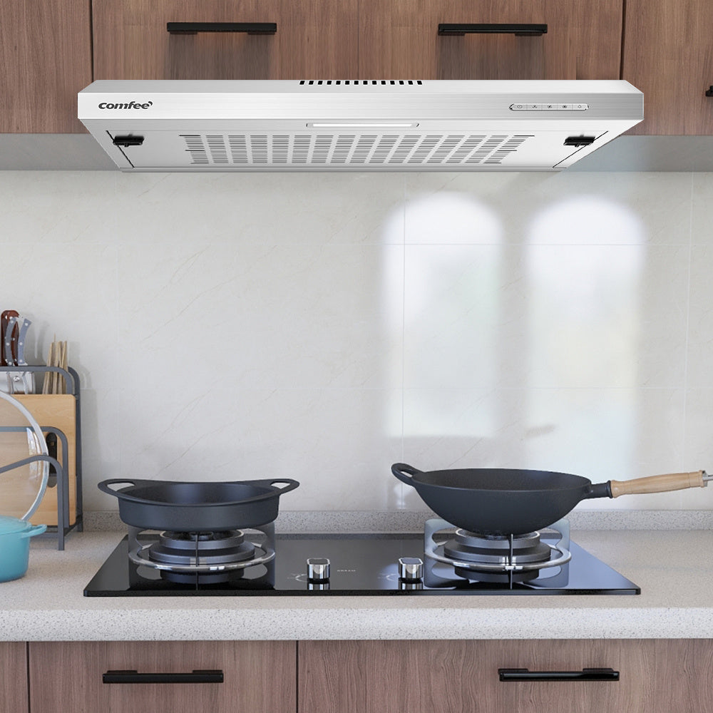 Midea COMFEE' 60 Cm Visor Cooker Hood - Compact LED Under Cabinet Hood, Wall-Mounted Extractor Fan for 600 Mm Kitchen Areas, Home-Friendly Top Vented Stainless Steel Range Hood [Energy Class B]