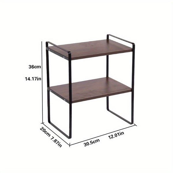 1/ 2 Layer Cabinet Storage Shelf; Stackable Heavy Duty Anti-slip Black  Shelf for Kitchen, Bathroom, Pantry, Spice Rack, Countertop